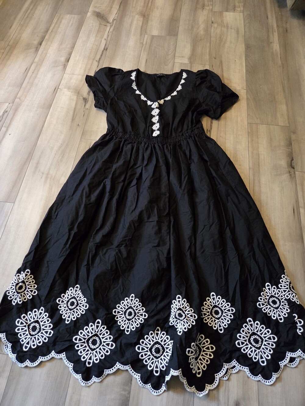 Lane Bryant Black Embroidered Midi Dress with White Floral Detail